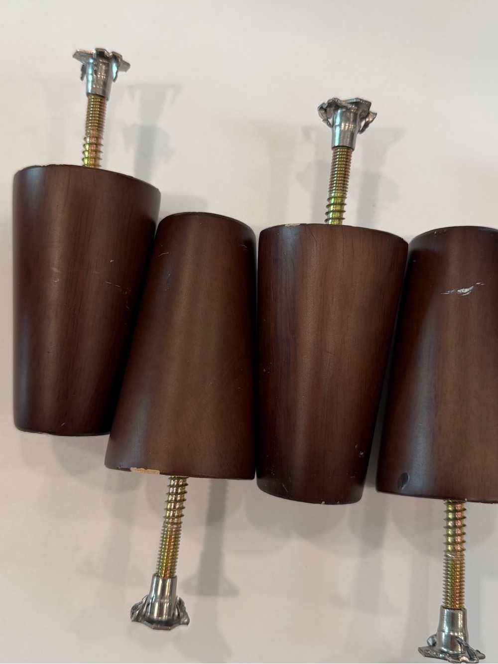 Set of 4 Mid Century Modern Solid Tapered 4” Furniture Legs With Hardware Thread